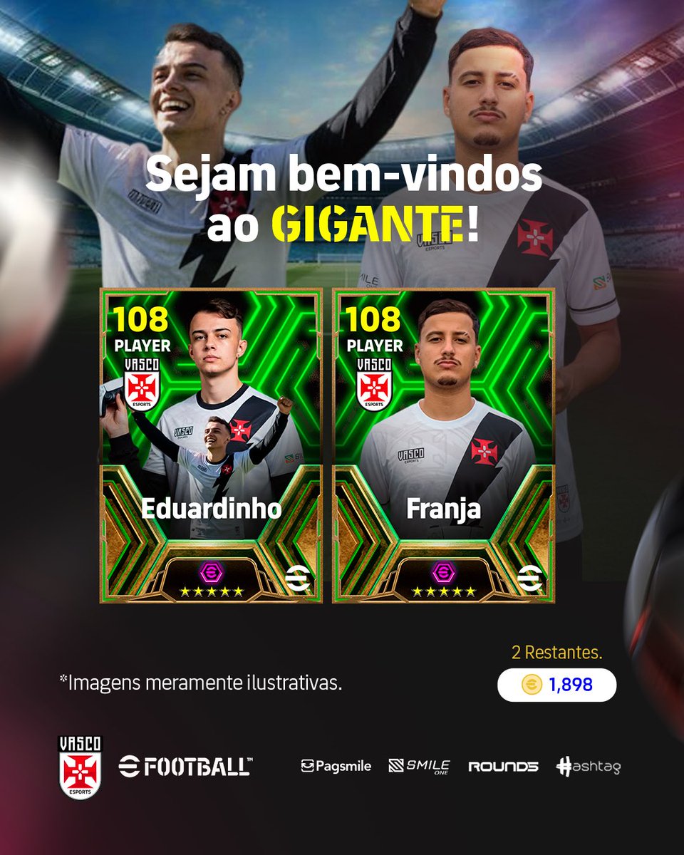 eBrasileirão na área!
Chegou a hora de conhecer os representantes do Vascão no Brasileirão de eFootball

Vamos dar as boas-vindas para <a href="/eduardinho_pr/">Eduardo Freitas</a> e <a href="/GabrielFranja/">Gabriel Franja</a> - velhos conhecidos da casa estão de volta! 💢⚽🎮

#vascoefootball