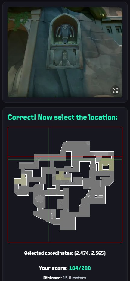 I might play too much <a href="/VALORANT/">VALORANT</a> 

Mapdle #317 🗺️

🟩
Score: 184/200 🎯
Distance: 15.8 meters 📍

valdle.com