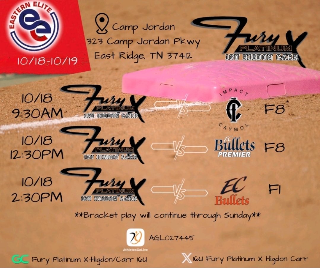 Come see us  <a href="/FPXHigdonCarr/">16U Fury Platinum X Higdon Carr</a> play in Eastern Elite at Camp Jordan this weekend! 
<a href="/Jeremy_P_Higdon/">Jeremy Higdon</a> <a href="/ExtraInningSB/">EXTRA INNING SOFTBALL</a> 
<a href="/LegacyLegendsS1/">Legacy & Legends Softball</a> <a href="/ondecksoftball/">OnDeck Softball 🥎</a> 
<a href="/D1portal/">D1 Portal</a> <a href="/LineDsoftball/">Line Drive Media</a> <a href="/SBRRetweets/">Softball Recruiting Reposts</a>