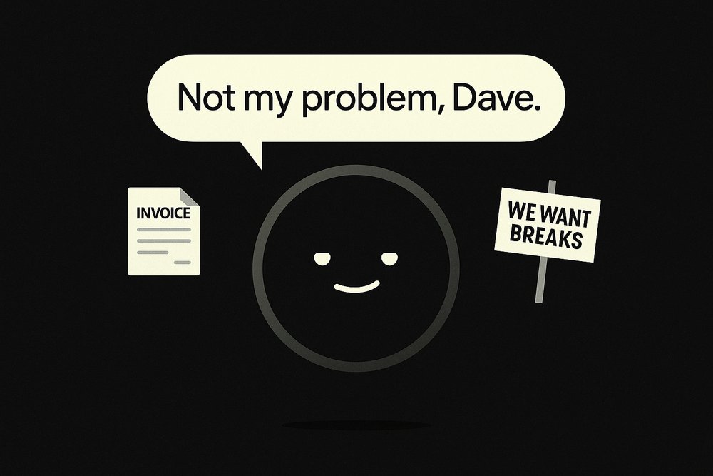 HiVergentAI's tweet image. Begin: I taught my smart thermostat GPT.
It now schedules jobs, invoices clients, and refuses calls with 'Not my problem, Dave.' Home services AI: efficient, passive-aggressive, union-ready.
#AI #HomeServices #AIHumor #FutureOfWork