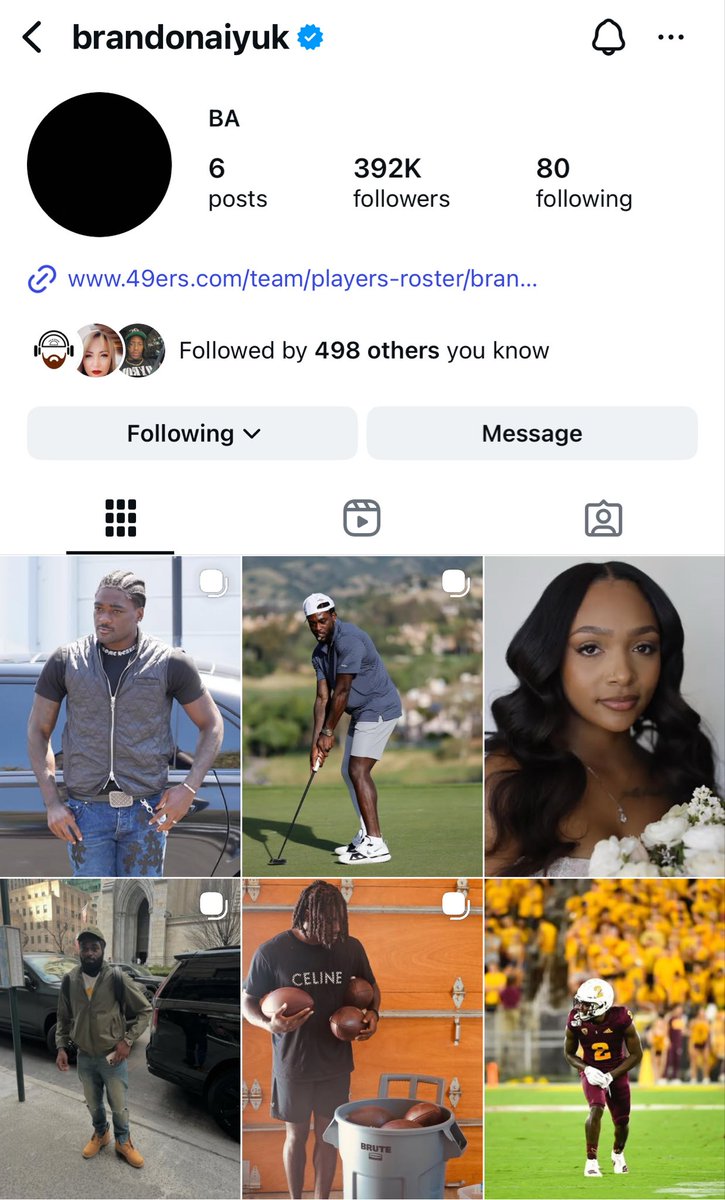 Graham_SFN's tweet image. This report is patently false
- Brandon Aiyuk never refollowed the 49ers
- His IG has looked the same for months
- He has a link to his profile page directly pointing back to 49ers
What a random thing to spin while being completely wrong on every point made about his SM