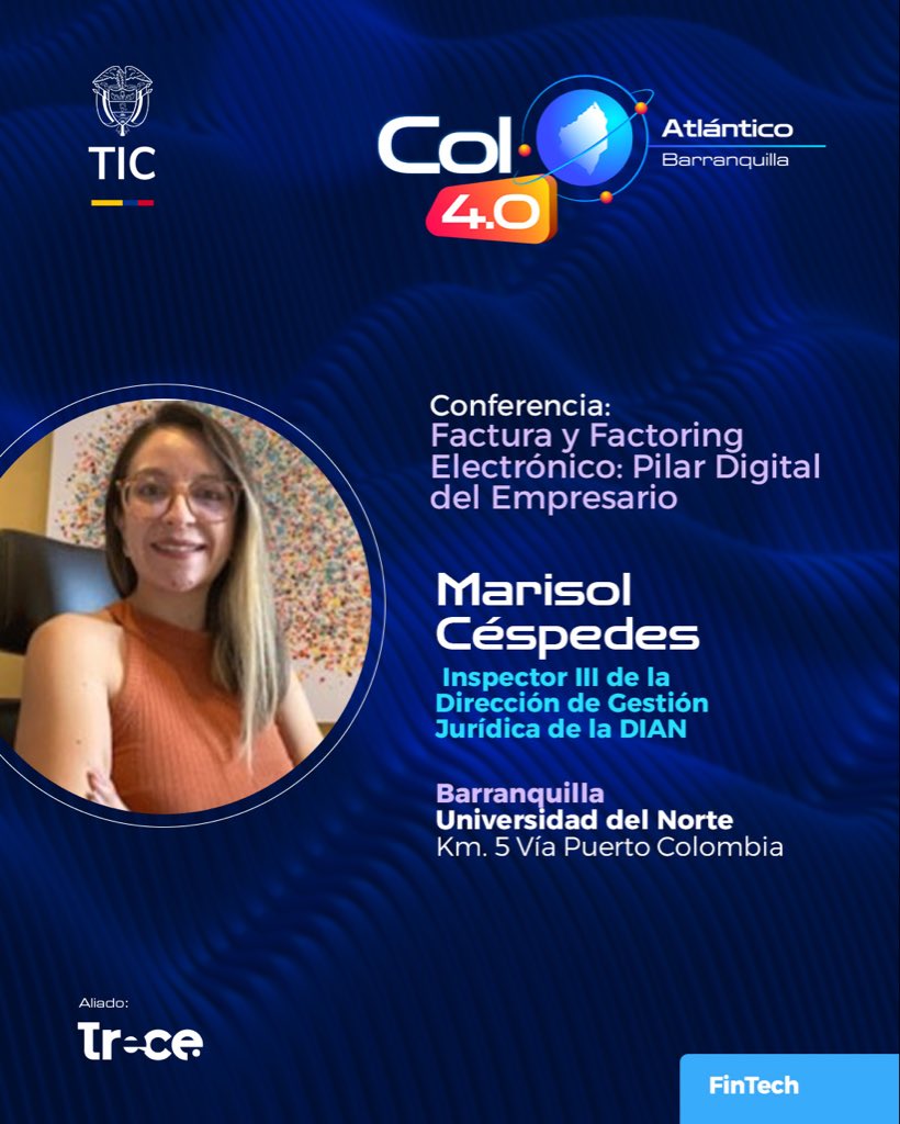 Nos vemos en Barranquilla! 🚀
El factoring también dice presente en #Colombia40 Atlántico 💡

ASOFACE y el <a href="/Ministerio_TIC/">Ministerio TIC</a> traen dos espacios sobre fintech, inclusión financiera y factura electrónica 💸

📅 Mié 15 oct
9 a.m. Panel
10 a.m. Conf. DIAN
👉 col40.co/atlantico/885/…