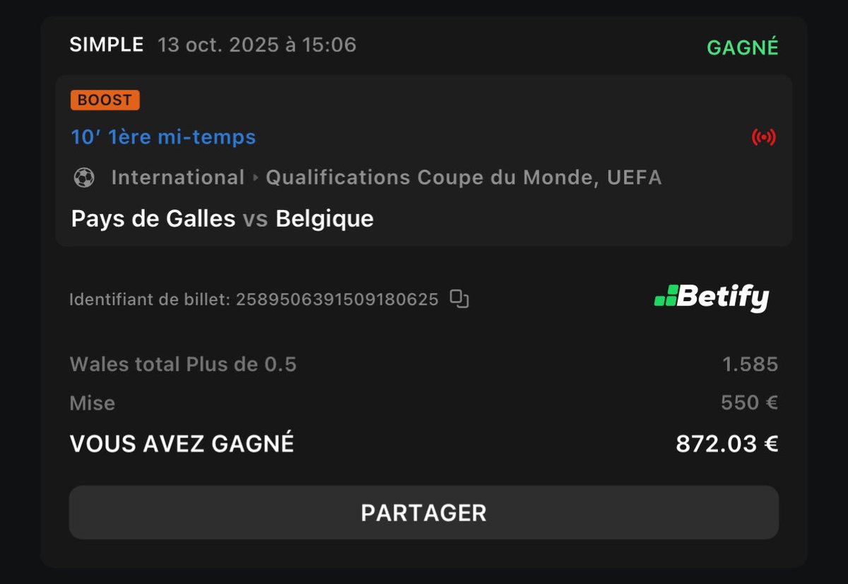 𝙋𝙍𝙊𝙉𝙊𝙎 𝙎𝘼𝙁𝙀 | 1,58 ✅

➜ + 322,03€ NET !! 💰

Validé en 7 minutes ✔️ #TeamParieur