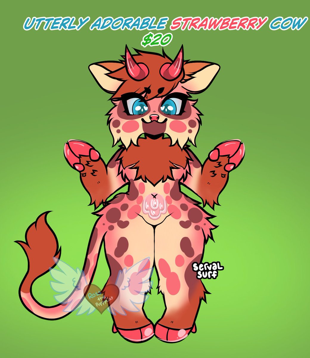 Utterlyl adorable strawberry cow
💲2️⃣0️⃣- PayPal or Cashapp

🐄🍓🐮🫐

#furry #furryart #furryadopt #adoptable #sale
#open #furryadopts #furryadoptables #adopts

(Shares appreciated) 
(P2UBase by ServalSurf)

Their belly may be soft, but their horns are sharp! Don’t underestimate