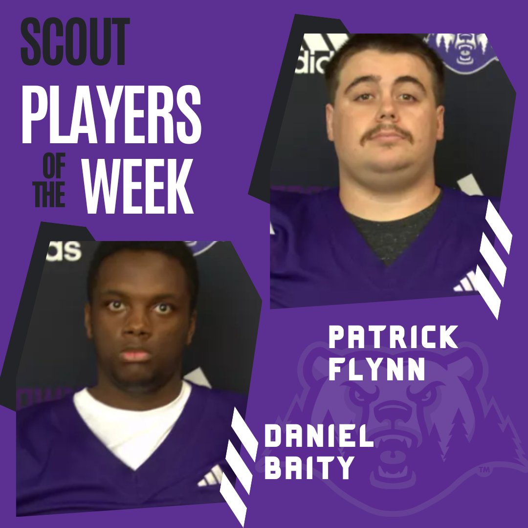 🐻‍❄️ Scout Team Players of the Week 🔥

🛡️Defense: Daniel Baity (DL)
⚡️Offense: Patrick Flynn (OL)

#BeDangerous | #CrownClimb