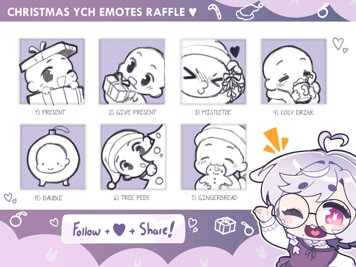LavBun_Art's tweet image. 💜 YCH Raffle | 7 Winners 💜
I need some samples for my YCH Christmas Emotes in November, so I'm hosting a small YCH Raffle!
How to Enter:
🐰 Follow me
🐰 Like + Share
🐰 Comment your OC and your favourite emote!
Winners will be picked on Oct 20th!
#Vtuber #artraffle #YCH