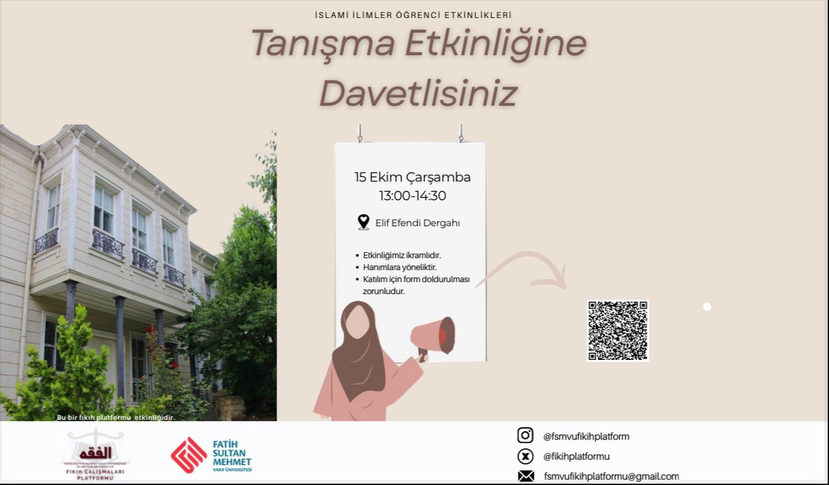 Fıkıh Platformu olarak hanım öğrencilere özel  düzenlediğimiz tanışma etkinliğimize seni de bekliyoruz!