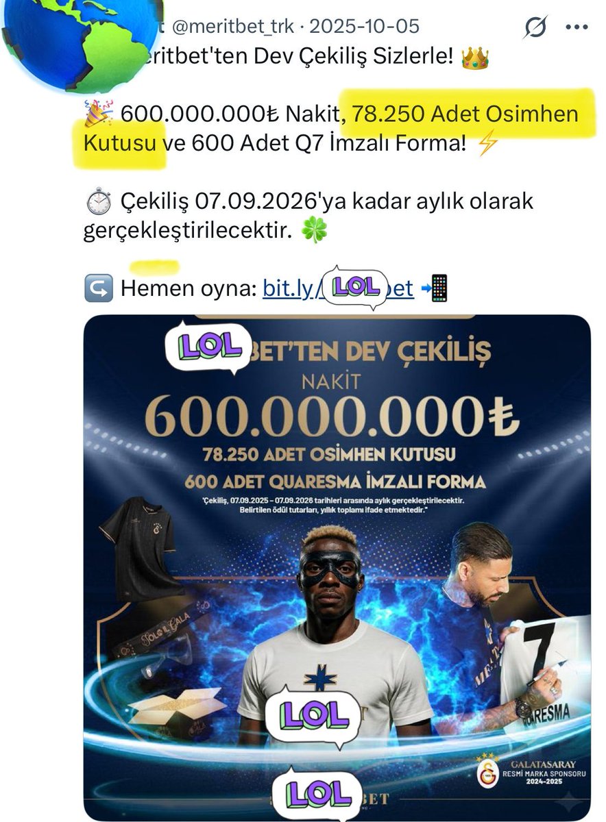 - 80.000 Osimhen kutusu yasa dışı bahis sitesinin eline nasıl geçti ? 

- Sponsorluğa yeni bir kılıf mı bulundu ?

- Yasa dışı bahis sitesi neden kendi hesabında Galatasaray resmi sponsoru yazıyor (sağ alt) ?