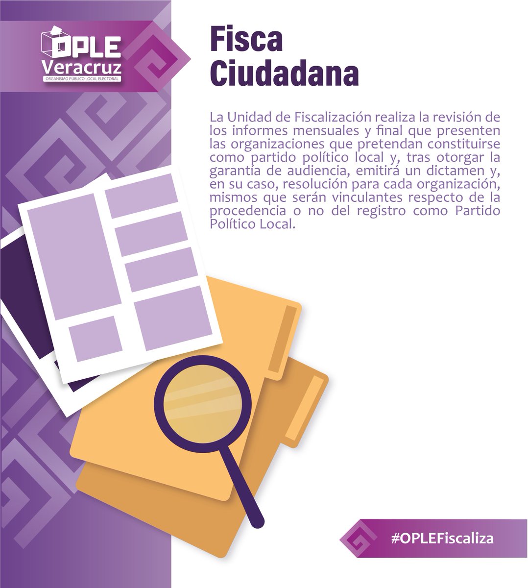 #SabíasQué La Unidad de Fiscalización del #OPLEVeracruz fiscaliza a las organizaciones ciudadanas que pretenden constituirse como partido político local📝✅.

#Fiscalización #OPLEVeracruz #OPLEFiscaliza