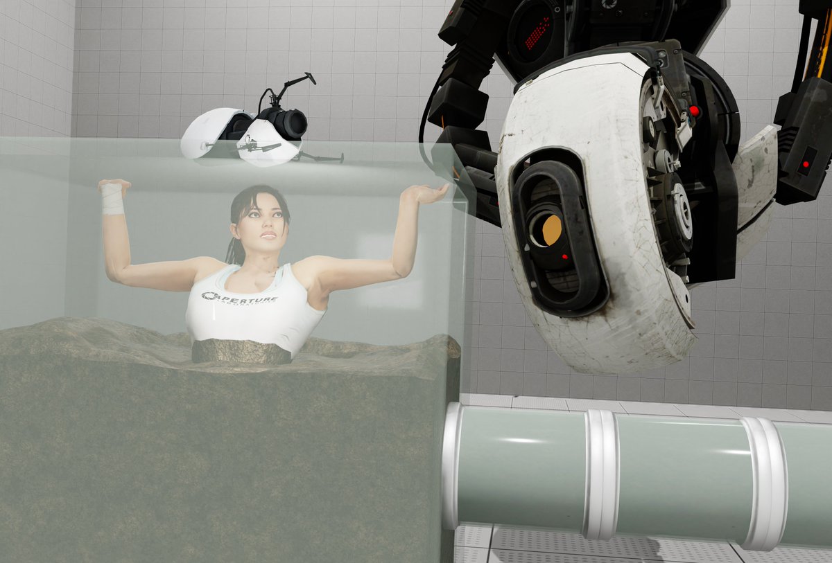 "Spookoree - 13 - Evil Computer"

Chell found herself ensnared in a glass cube by sadistic AI GLaDOS.
Her voice echoed through speakers:
"Oh, don't worry, It's just a little... enrichment activity."
#Quicksand #クイックサンド #底なし沼 #Quicksandfetish #Blender3D #Portal #Portal2