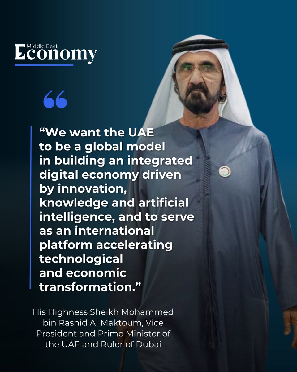 Economy_ME's tweet image. H.H. #SheikhMohammed bin Rashid Al Maktoum, Vice President and Prime Minister of the UAE and Ruler of #Dubai, affirmed that the #UAE is advancing in its development journey by adopting modern technologies to build a digital #economy.
