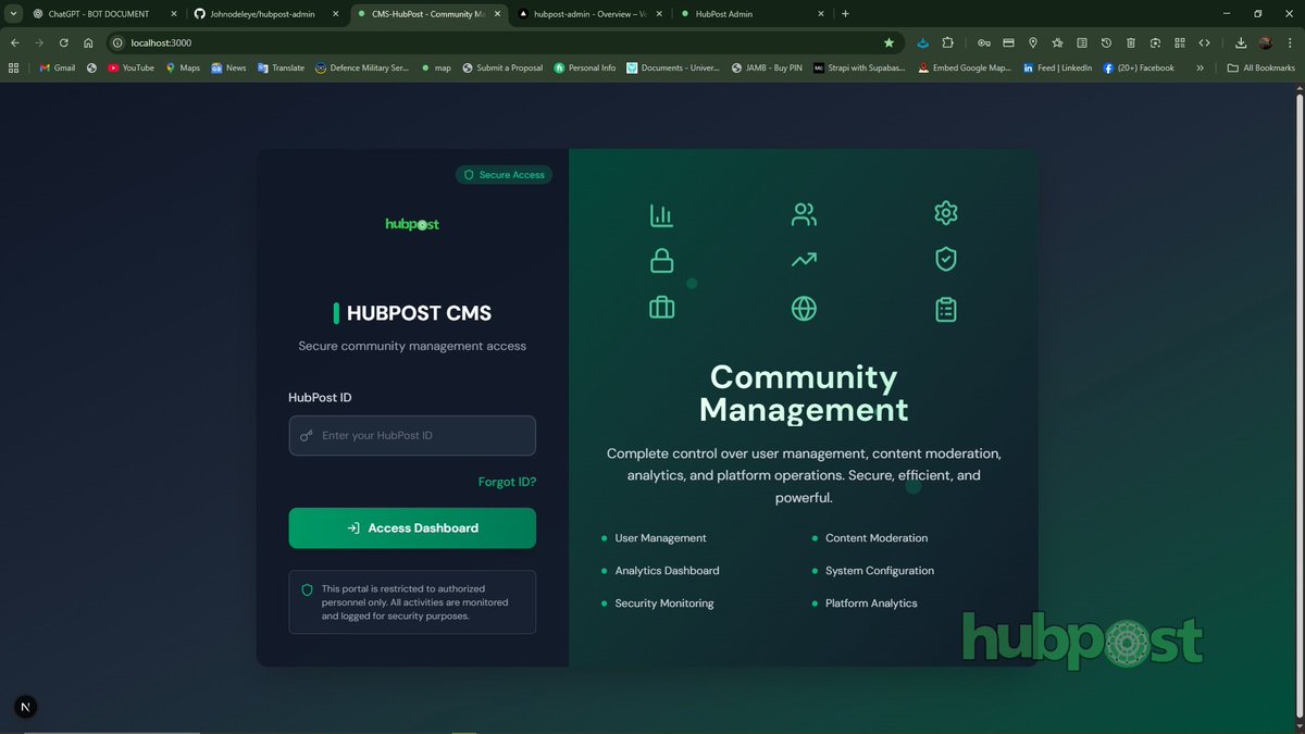 codewithpdev's tweet image. Started building @globalhubpost CMS today โ a system to manage users, analytics & admin controls for the community ๐
Funny enough, all I built today was the login form ๐ (Next.js, TypeScript, TailwindCSS, Framer Motion)
Progress is progress ๐ป๐
#buildinpublic