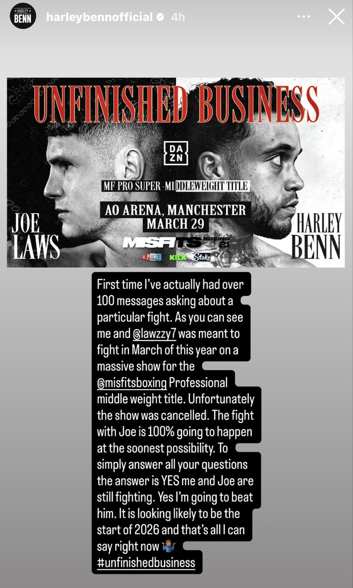 IfnBoxing's tweet photo. ‼️ Harley Benn gives an update on his bout with Joe Laws ⏳

[Via - @HarleyBenn14’s IG] https://t.co/90YwNwb4i0