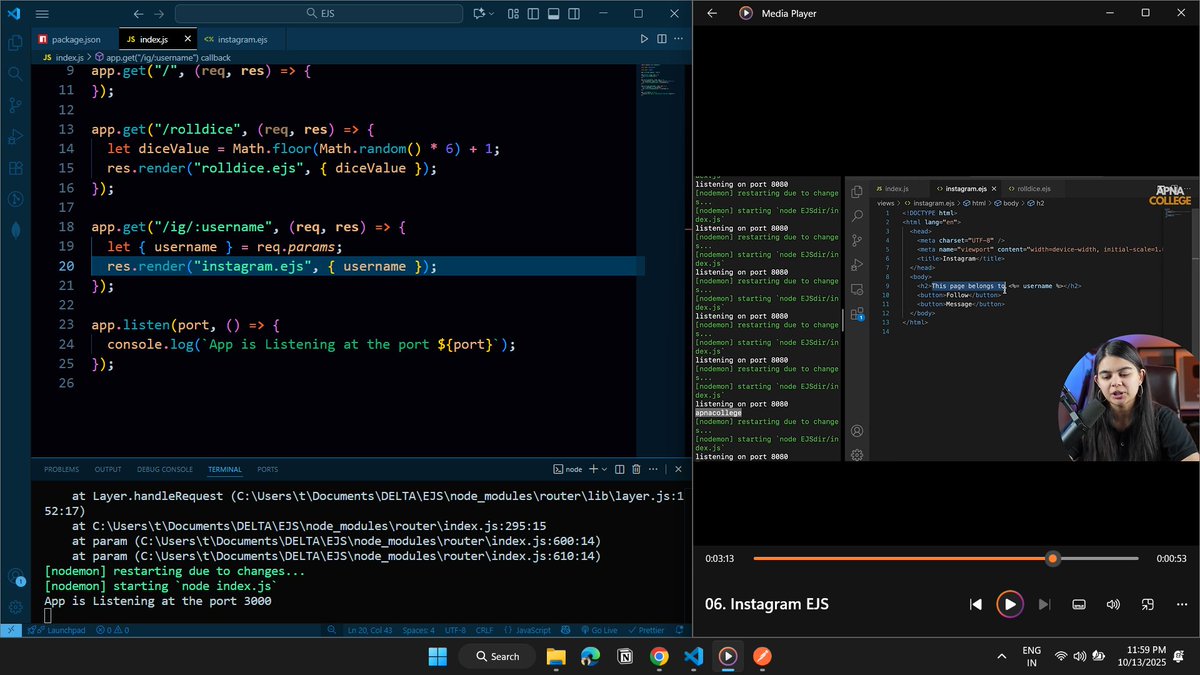 Thomas__4_20's tweet image. Day 65 of #100DaysOfCode
Dived deep into EJS today 🚀
🔹 What is templating
🔹 Using EJS & directory views
🔹 Interpolation syntax
🔹 Passing data, conditionals & loops
Feels great connecting backend logic with frontend views
#buildinginpublic #WebDev #ConsistencyWins