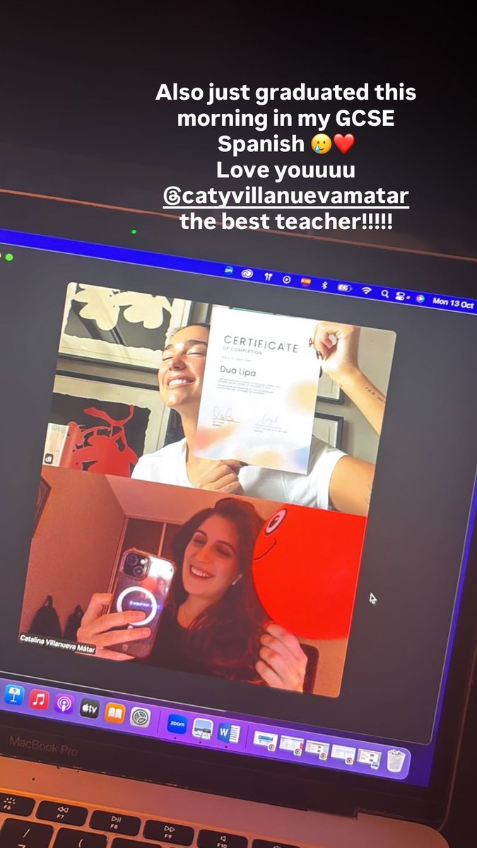 dlipahungary's tweet image. 📸 | @DUALIPA shares that she has earned her GCSE Spanish via Instagram Stories! (13/10)