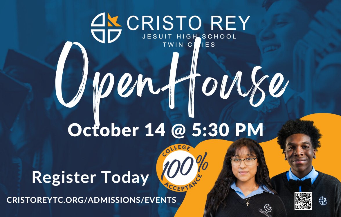 CRJesuit_TC's tweet image. Have you heard? Cristo Rey Jesuit is the only high school in Minnesota that fully integrates college-preparatory curricula with four years of professional work experience and dedicated college counseling. Visit our Open House to see how your student&apos;s success begins here!