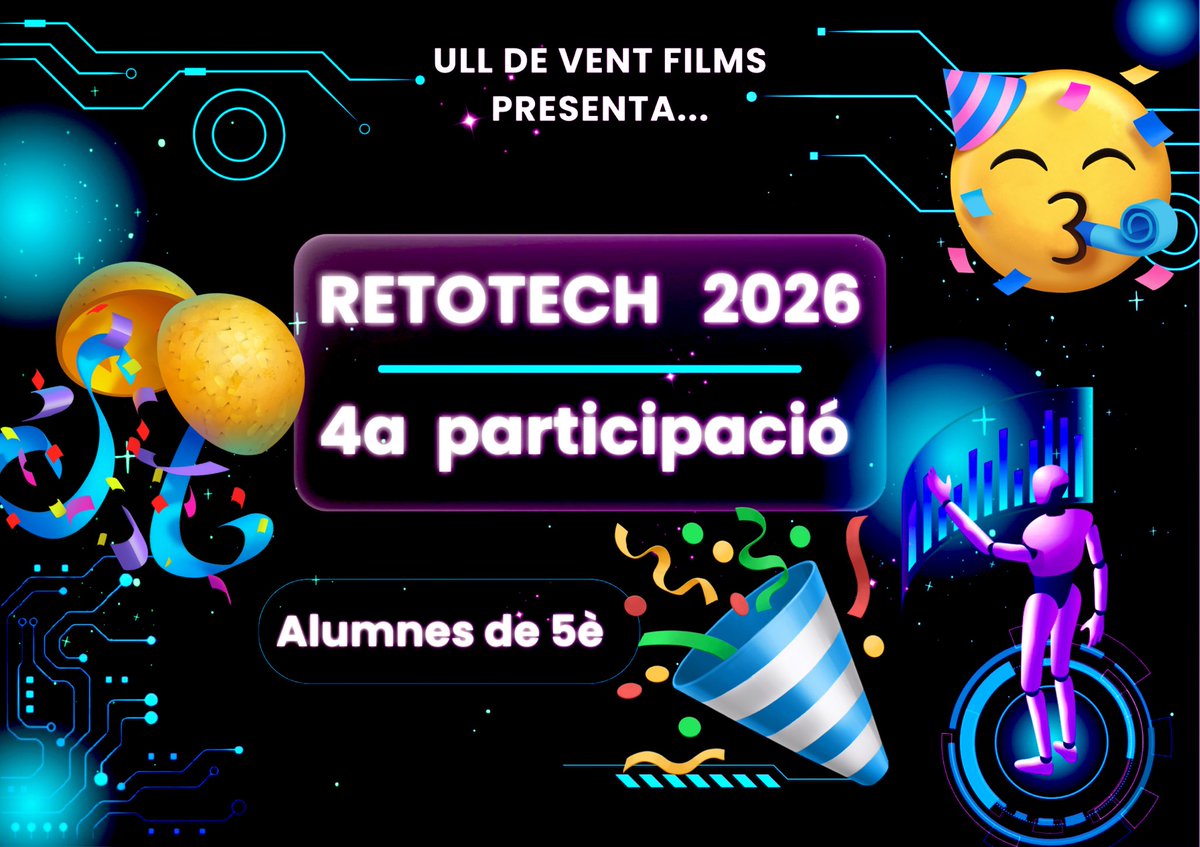 escolaUlldeVent's tweet photo. ESTEM D’ENHORABONA!!! 🎉🥳

Hem estat un dels centres seleccionats per participar al @RetoTech de @FundacionEndesa 

Aquesta serà la nostra 4a participació i estem molt contents de poder tornar-hi.

Comença una nova aventura pels i les alumnes de 5è. 

STEAM POWER, RETOTECH! 🦾🤖 https://t.co/9jsCFzMwLk