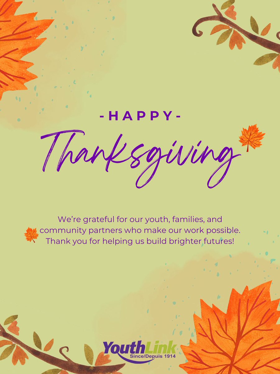 This Thanksgiving, give hope to youth in need! 💛 Your donation helps provide counseling, safe spaces, and programs that change lives.

👉 youthlink.ca/donate-now/

#Thanksgiving #YouthSupport #GiveBack #YouthLink