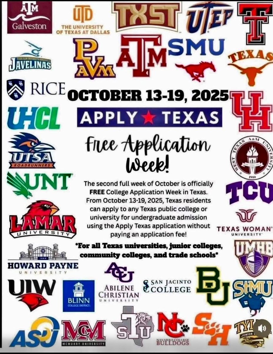 Free College Application Week in Texas!!

Share with your family and friends!