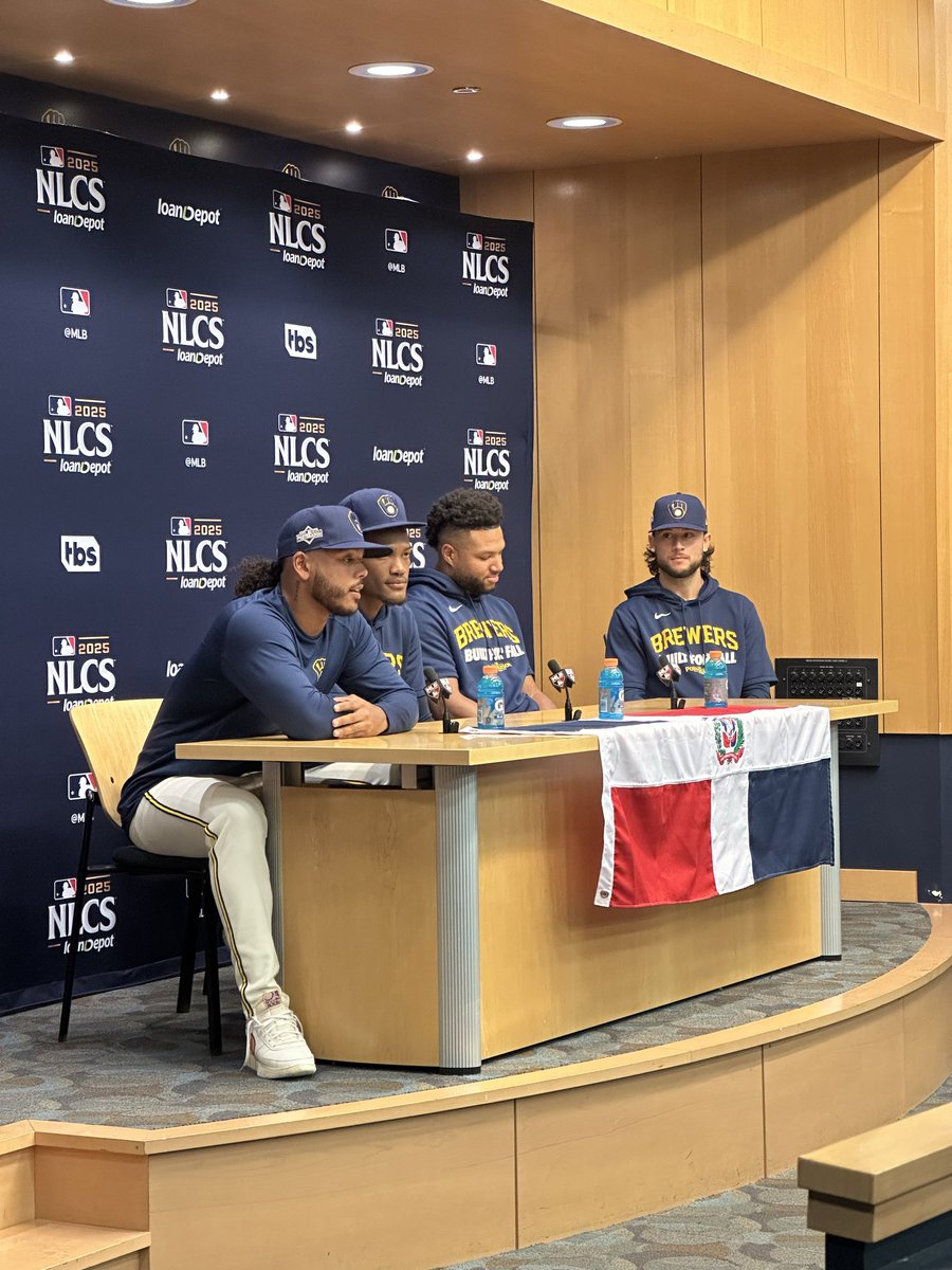 SophiaMinnaert's tweet image. Freddy Peralta was a rookie coming out of the bullpen in the 2018 NLCS. Abner Uribe shared he watched that series from the Brewers academy in the Dominican Republic as a newly signed prospect.  He feels really proud to sitting here today with Peralta.