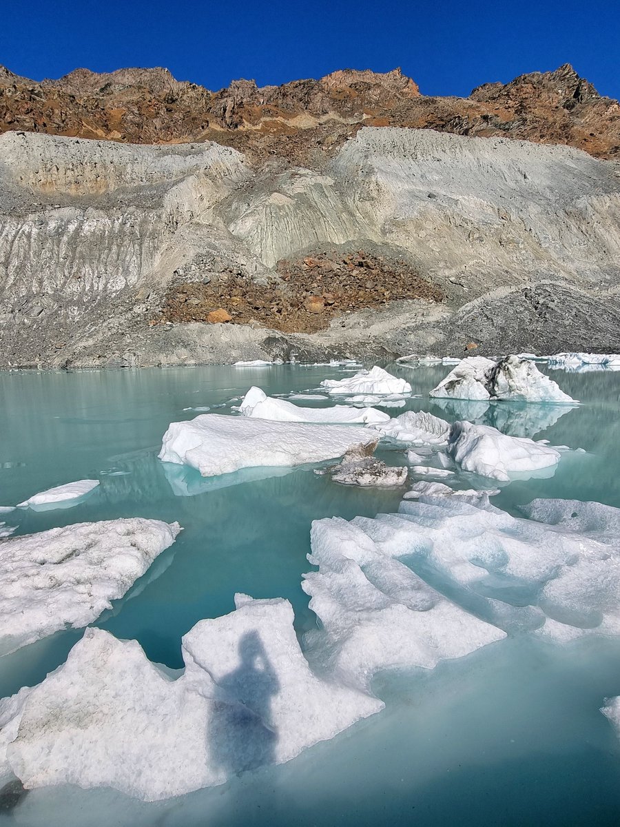 subfossilguy's tweet image. Have you ever seen a landslide destroying a moraine – the deposit of which is now overlooking a proglacial lake in formation where icebergs float?
Now you have!