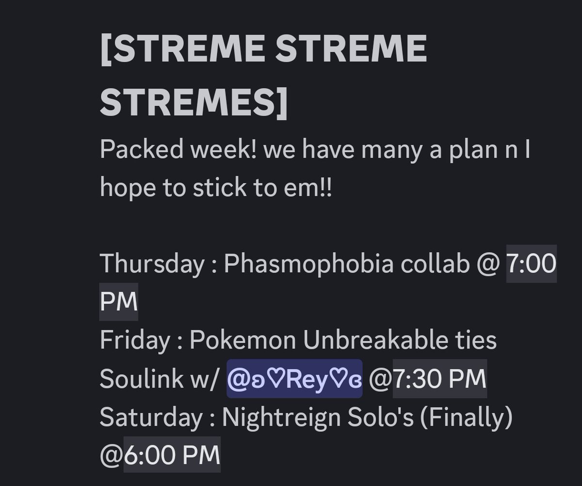 [New Week new Stremes] 

Im adjusting my Schedule design this week so this'll have to do for all y'all but im still streming this week!