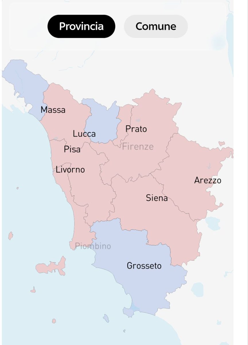 lorepregliasco's tweet image. Alla fine dovrebbero essere 3 le province vinte da Tomasi, nonostante l'ampia vittoria di Giani: Massa Carrara, Pistoia e Grosseto.
Vince Giani in 2 province vinte dal centrodestra nel 2020: Lucca (+4) e Arezzo (+7)
#Toscana