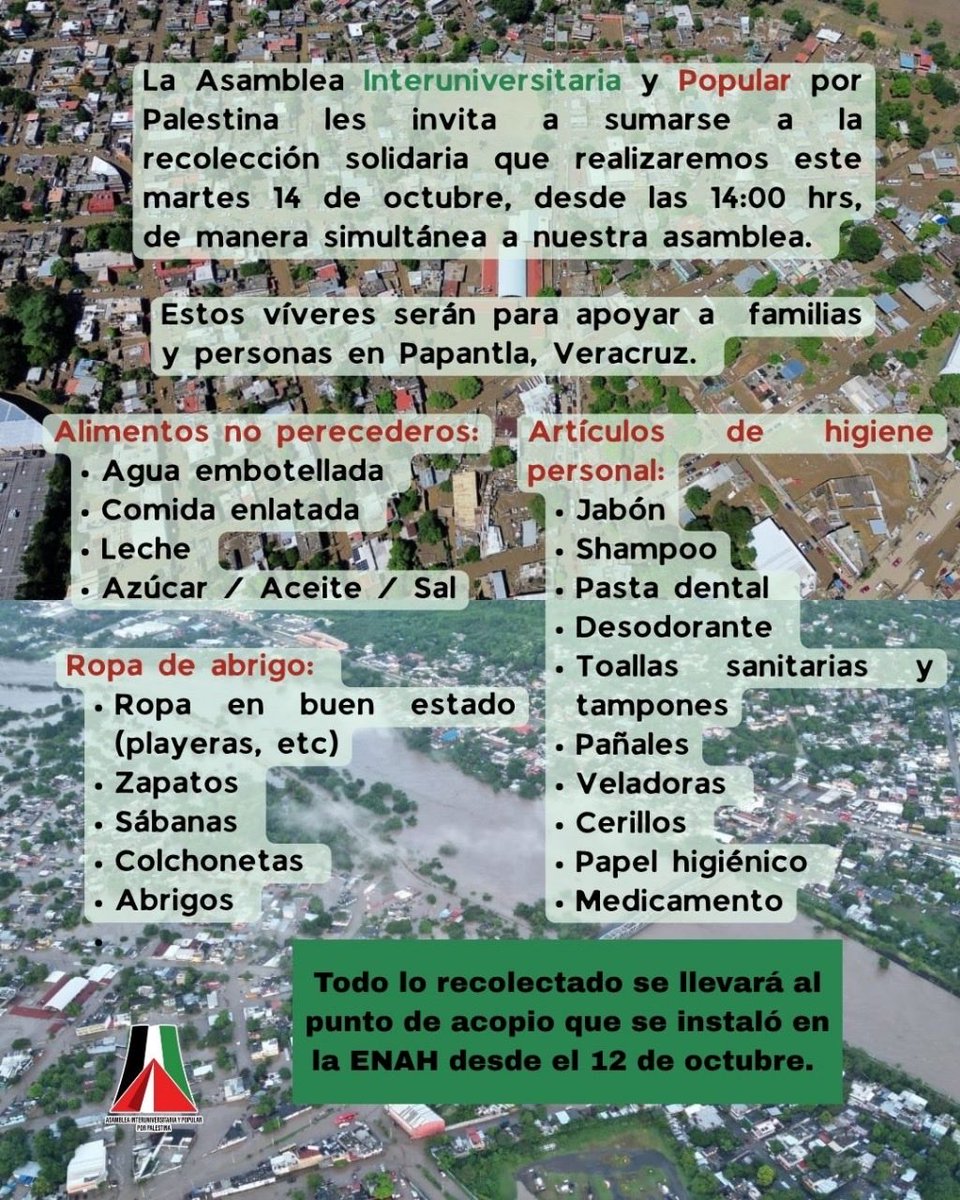 Recolección solidaria durante la asamblea.

Apoyemos a las familias de Papantla,Veracruz con víveres, ropa y artículos de higiene.

Cada aporte cuenta.