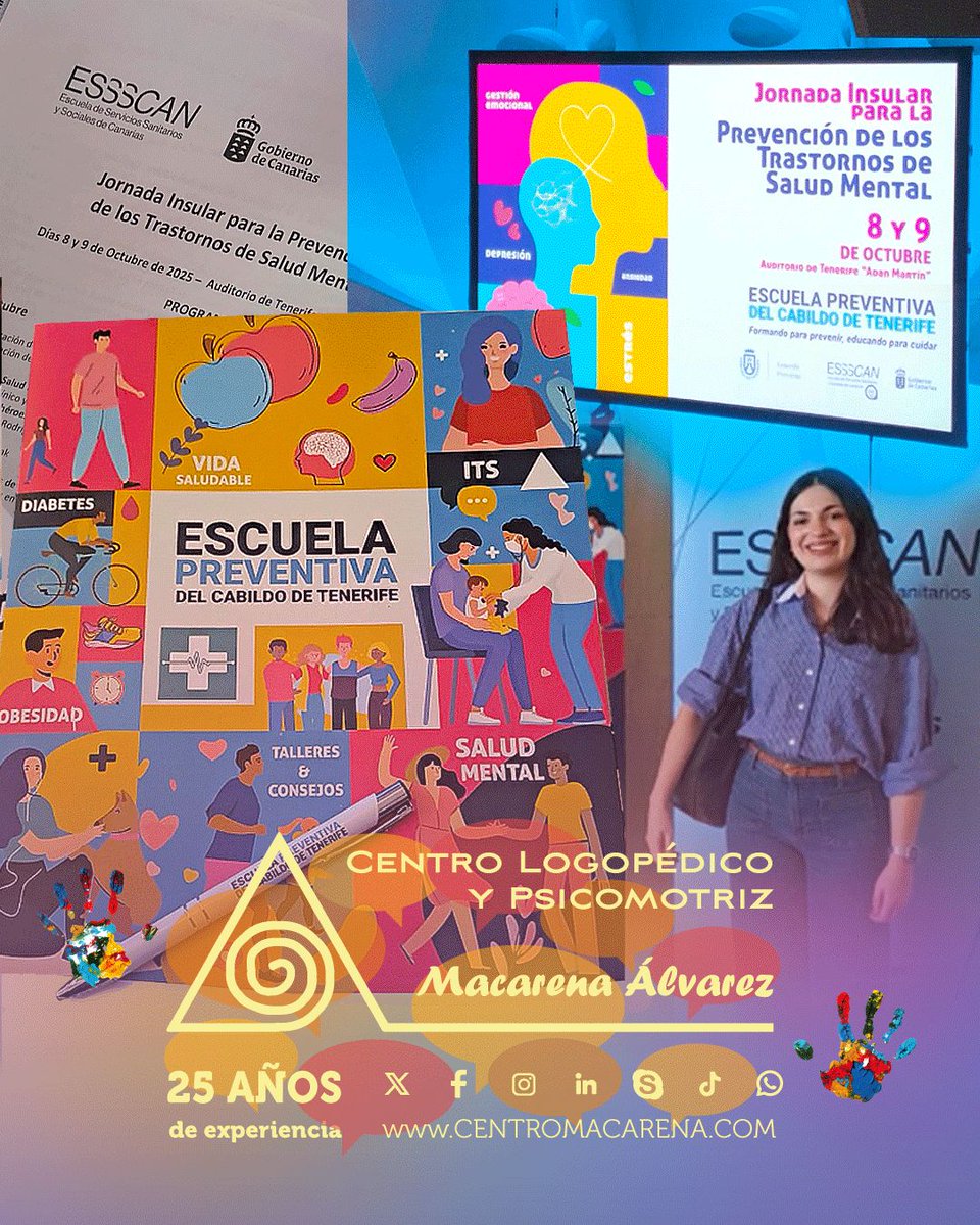 logopediaMA's tweet image. ✨ ¡Nuestro equipo en constante formación! ✨
Nuestra Logopeda y Psicóloga, Lorena Rodríguez, asistió a la Jornada Insular para la Prevención de los Trastornos de la Salud Mental.
Estar actualizados y fomentar redes de apoyo es clave 💬🤝
#Psicología #SaludMental