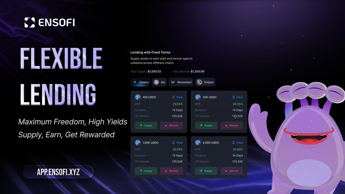 Aminusuperfan's tweet image. Good day everyone 
Lock less. Earn more. EnsoFi lets it move.

In this volatile market, our Lending with Flexible Term is the safest and most efficient choice. Unlike protocols with mandatory lockups, @Ensofi_xyz offers: