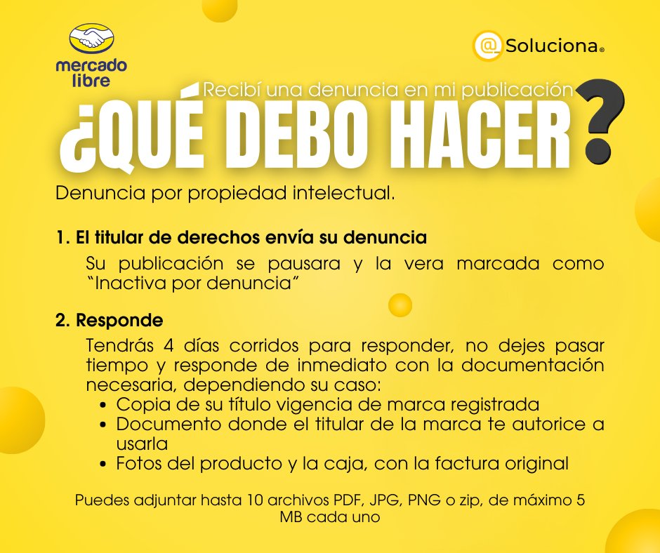 ⚖️ ¿Te llegó una denuncia por propiedad intelectual en Mercado Libre?
No entres en pánico 🚨, pero actúa rápido:

👉 Ignorarla puede costarte la suspensión de tus publicaciones… o hasta tu cuenta.

En Soluciona, somos consultores certificados en Mercado Libre🚀

#MercadoLibre