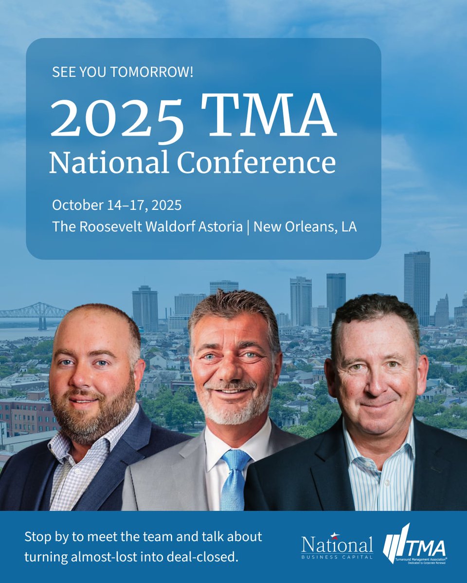 See You Tomorrow at the 2025 TMA Conference!

We're packed, prepped, and ready to connect in New Orleans.

📍 Roosevelt Waldorf Astoria | October 14–17

Let’s connect and explore how National can help you move deals forward when urgency matters most.