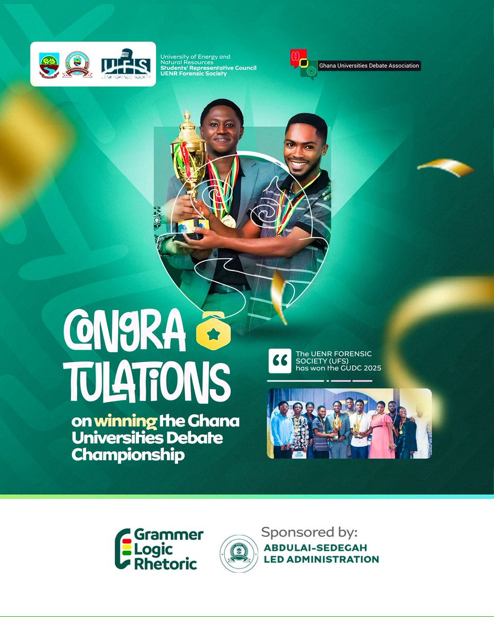 UENR SRC congratulates the UENR Forensic Society for winning the 2025 Ghana Universities Debate Championship.

#Uenrsrc