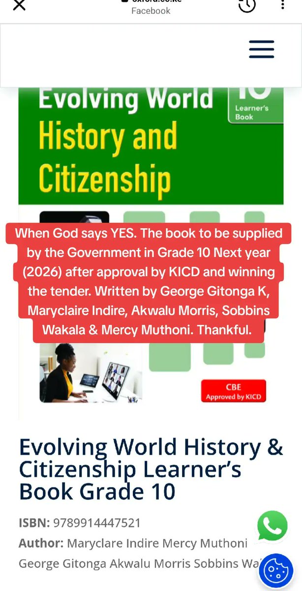 Gitongageorgek's tweet image. Evolving World History &amp;amp; Citizenship Learner’s Book Grade 10
ISBN: 9789914447521
Author: Maryclare Indire Mercy Muthoni George Gitonga Akwalu Morris Sobbins Wakala
KES 995.00

Oxford Evolving World History and Citizenship is a series specially written to provide practical…