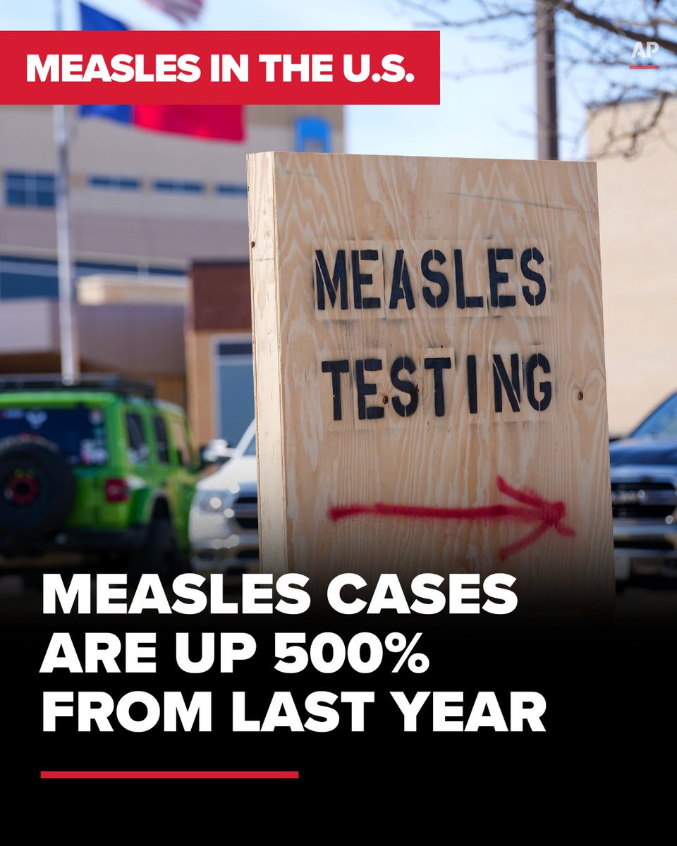 newscentermaine's tweet image. Over 1,500 measles cases have been reported in 42 states — a 500% increase from 2024 and the highest count in more than 30 years: newscentermaine.com/article/news/n…
(AP Photo: Julio Cortez)