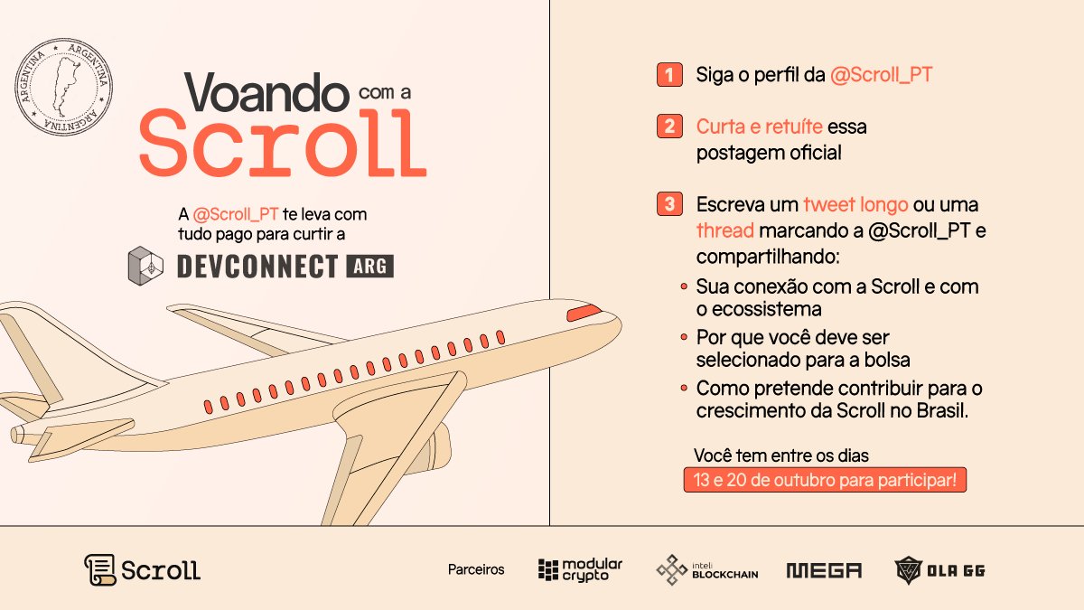 Scroll_PT's tweet image. A @Scroll_ZKP te leva para a @EFDevcon em Buenos Aires!
Como parte do nosso programa para aproximar builders da região, reservamos uma vaga exclusiva para a comunidade brasileira na Scroll House Argentina.
Isso significa: ingresso + passagem + hospedagem, de 16 a 22 de…