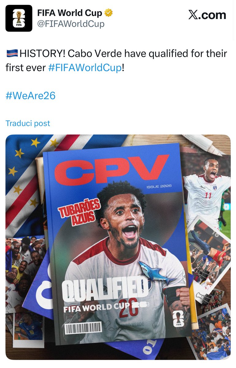 Tommy Milanello (@tommilanello) on Twitter photo ❗️ Capo Verde va al Mondiale 2026.
#FIFAWorldCup ❗️ Capo Verde va al Mondiale 2026.
#FIFAWorldCup