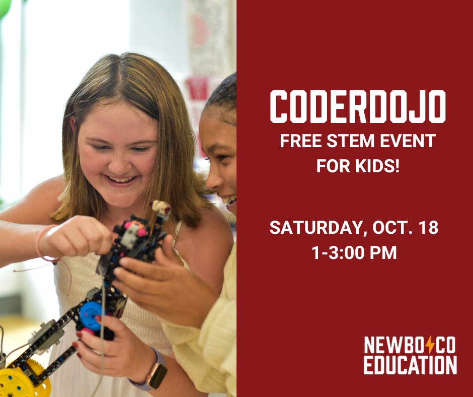 Join us at CoderDojo, a free program for kids in kindergarten through 5th grade. Mary and Friends will help students design their own LED circuit bookmarks to take home: newbo.co/event/coderdoj…
