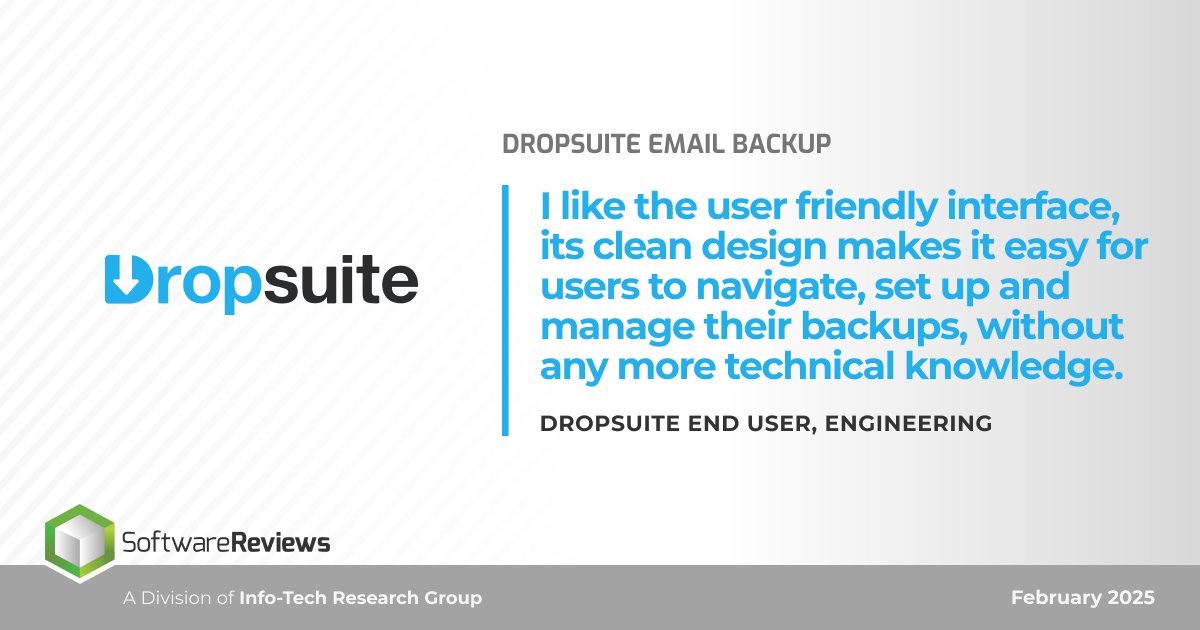 When customers say your platform is easy, you know you’re doing something right.

Dropsuite makes backup setup and management effortless — even for non-technical users.

Discover the difference: ow.ly/RHp950WU5rj