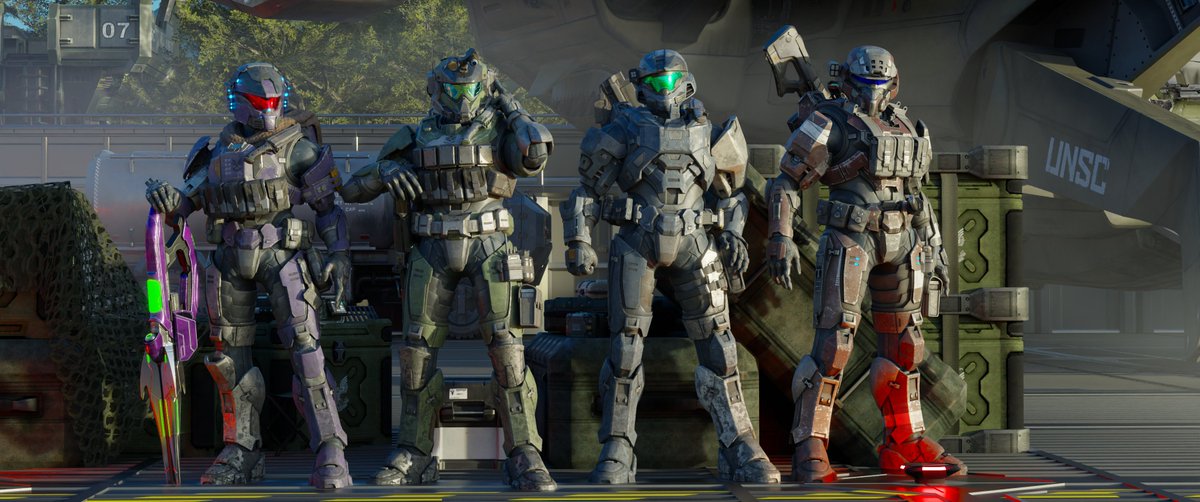 QStricker32487's tweet image. 'Fireteam Rhino' Was finally able to finish a new set of characters that I've been working on for a bit. 
Hope you all like em'! 
Illana - Hargrove - Mathias - Murphy 
Left to Right
#HaloSpotlight #HaloInfinite #Blender #b3d