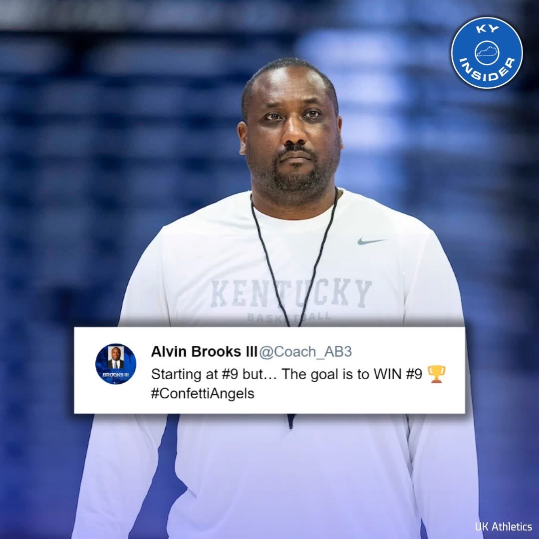 KyInsider's tweet photo. Kentucky assistant Alvin Brooks won a title with Baylor in 2021, and his goal is to do the same with Kentucky.
"Starting at #9 butβ¦ The goal is to WIN #9 π #ConfettiAngels"
@Coach_AB3 | #BBN https://t.co/JLmB6j4tx7
