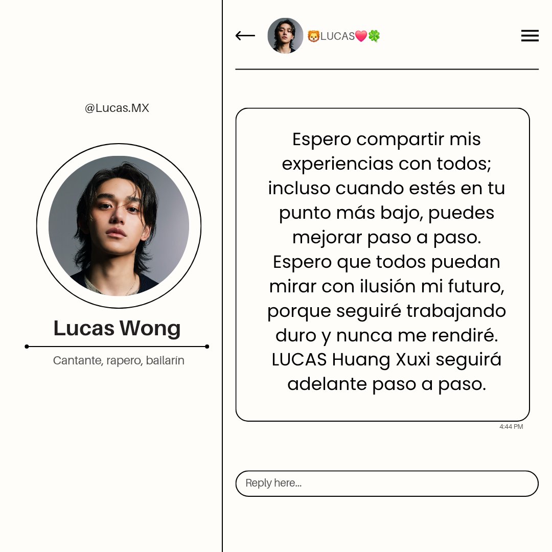 𝘽𝙪𝙗𝙗𝙡𝙚: #LUCAS

Lucas bubble 💌

 Gracias por no rendirte, te amamos mucho xuxi 🦁💞.

#lucas #루카스 #WongYukHei
#黄旭熙 #XuXi #LucasSoloist #kpop #cpop #lucasbubble