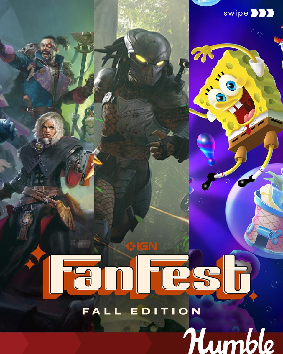 humble's tweet image. Get an early start to #IGNFanFest: Fall Edition! Jump into the celebration with this bundle featuring fun games in beloved franchises like:
- Warhammer 40,000: Rogue Trader
- Predator: Hunting Grounds
- SpongeBob SquarePants: The Cosmic Shake
- and more! Supports @codeforamerica…
