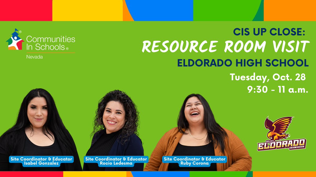 CIS_Nevada (@cis_nevada) on Twitter photo 🤔 What’s a Resource Room? What’s a Site Coordinator?
Find out during our visit to Eldorado High School on Oct. 28!
Hear from 3 amazing coordinators — Isabel, Rocio & Ruby — and tour the Resource Room. Register now: bit.ly/3s82KSO
#AllinForKids #CISNevada 🤔 What’s a Resource Room? What’s a Site Coordinator?
Find out during our visit to Eldorado High School on Oct. 28!
Hear from 3 amazing coordinators — Isabel, Rocio & Ruby — and tour the Resource Room. Register now: bit.ly/3s82KSO
#AllinForKids #CISNevada