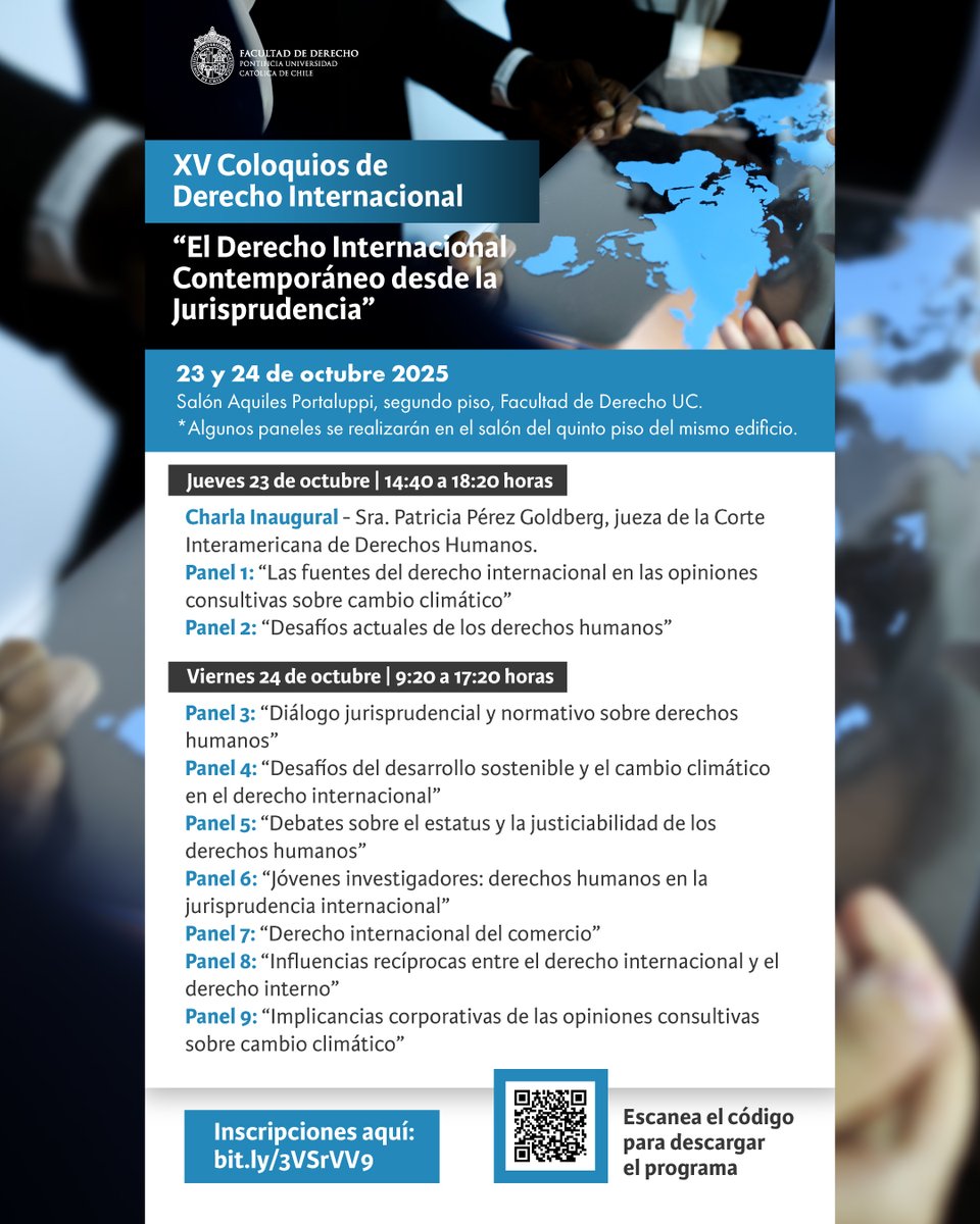 Ya está disponible el programa de los Coloquios de Derecho Internacional: derecho.uc.cl/es/eventos/388…

También está disponible el formulario para inscribirse: forms.office.com/pages/response…
