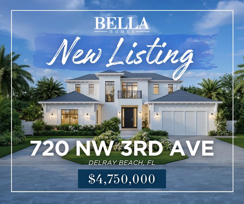 BellaHomesUS's tweet photo. ✨Introducing 720 NW 3rd AVE, Delray
Beach new luxury listing 💎

4 bedrooms | 5 baths | 4,770 sq ft
A perfect blend of modern elegance and coastal charm🌴

💫Listed at $4,750,000

Are you ready to live the Bella experience? Call Bella Homes 561-510-6000 https://t.co/eL6z3JSnvq