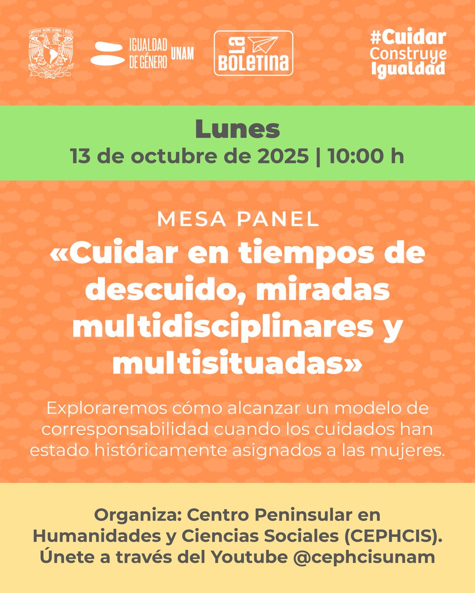 IgualdadUnam's tweet image. 🤍🫂 Octubre: mes de los #cuidados ya está aquí.