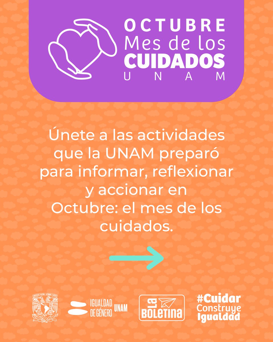 IgualdadUnam's tweet image. 🤍🫂 Octubre: mes de los #cuidados ya está aquí.