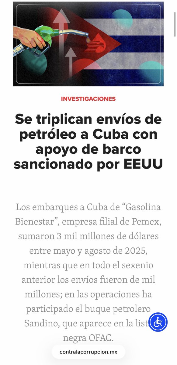 🚨 México envió más de 3 mil MDD en petróleo a Cuba entre mayo y agosto de 2025.
Los envíos se hicieron con el buque Sandino, sancionado por EE. UU. desde 2019.
Mientras el país enfrenta crisis, ellos financian dictaduras. 🛢️🇨🇺 
Ccp <a href="/marcorubio/">Marco Rubio</a> <a href="/DeputySecState/">Christopher Landau</a>