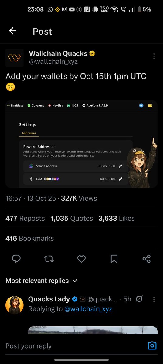 sebastian06237's tweet image. Go ahead and link your wallets to @wallchain_xyz .
You don t want to be the guy that miss free money .
We don t know how much a quack will be worth , but my personal assumption considering their LB s number and based on kaito past data when they TGE d , i would say somewhere…